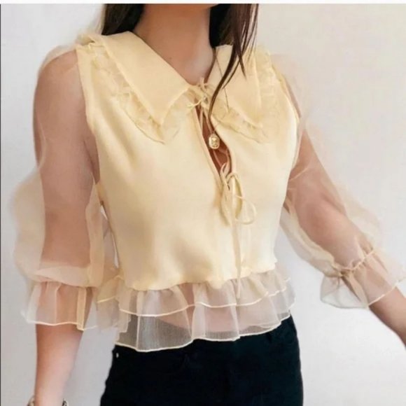 ZARA COMBINATION ORGANZA KNIT SWEATER - Picture 6 of 13